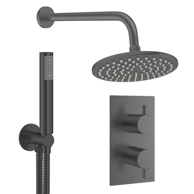 Crosswater MPRO Regendoucheset inbouw - 2 hendels - 20cm douchekop - handdouche - wandarm - slate gunmetal (antraciet)