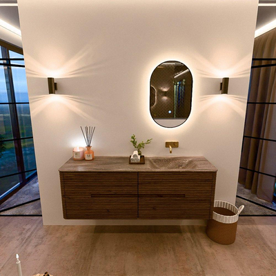 Mondiaz CIRO-DLUX Badkamermeubelset - 150x45x50cm - Solid surface wastafel Oza - 1 wasbak Rechts - zonder kraangaten - 4 lades - Dusk
