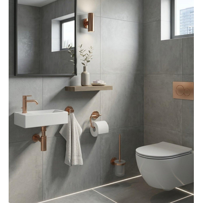 GROHE Essentials Ensemble d’accessoires pour toilettes 3 pièces avec porte-balai de toilettes, patère porte-serviette et porte-rouleau de papier toilette avec couvercle warm sunset