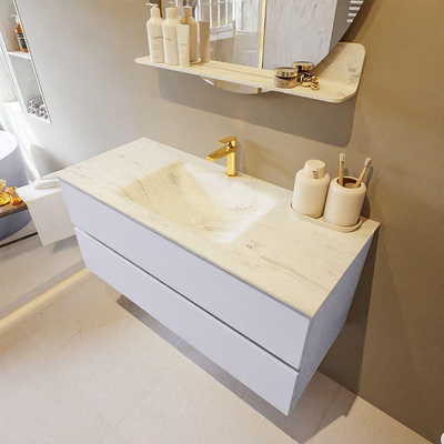 Mondiaz VICA-DLUX Ensemble de meuble de salle de bain - 110cm - meuble sous-vasque cale - 2 tiroirs - lavabo encastré cloud milieu - 1 trou de robinet - version haute de 60cm - opalo