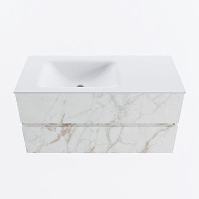 Mondiaz VICA ensemble de meuble de salle de bain - 100cm - meuble sous-vasque carrara - 2 tiroirs - lavabo cloud gauche - 1 trou de robinet - version haute de 60cm - talc