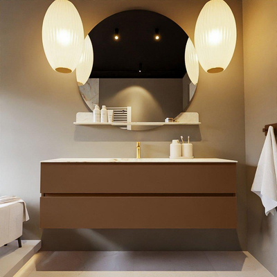 MONDIAZ VICA-DLUX Ensemble meuble de salle de bains - 150cm - meuble bas Rust - 2 tiroirs - lavabo encastré Cloud centré - 1 trou de robinet - version haute 60cm - Frappe