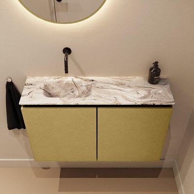 MONDIAZ TURE-DLUX Meuble toilette - 80cm - Oro - EDEN - vasque Glace - position gauche - sans trou de robinet