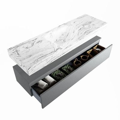 Mondiaz ALAN-DLUX Ensemble de meuble - 150cm - meuble Plata mat - 1 tiroir - Lavabo Cloud Glace suspendu - vasque Centre - 0 trous de robinet
