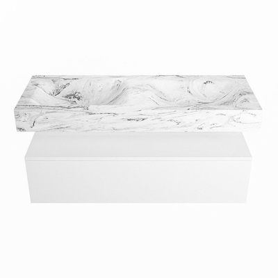 Mondiaz ALAN-DLUX Ensemble de meuble - 120cm - meuble Talc mat - 1 tiroir - Lavabo Cloud Glace suspendu - vasque Gauche et droite - 2 trous de robinet