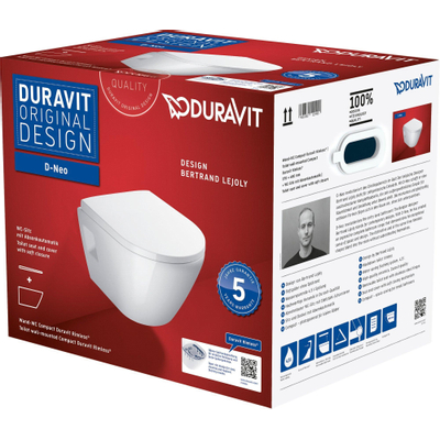 Duravit D-neo Wandclosetpack - met wandcloset - compact - diepspoel - rimless - 37x48x40cm - met closetzitting m dekse - wit hoogglans