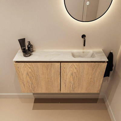MONDIAZ TURE-DLUX 100cm toiletmeubel Washed Oak. EDEN wastafel Ostra positie rechts. Zonder kraangat.