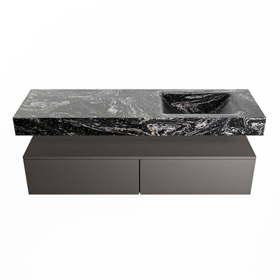 Mondiaz ALAN-DLUX Ensemble de meuble - 150cm - meuble Dark grey mat - 2 tiroirs - Lavabo Cloud Lava suspendu - vasque Droite - 1 trou de robinet