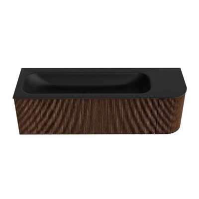 MONDIAZ KURVE Meuble de salle de bains 145 cm avec module 25 R couleur Walnut avec 1 tiroir et 1 porte. Lavabo BIG LARGE gauche 1 trou de robinet Urban.