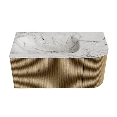 Mondiaz KURVE-DLUX Badkamermeubelset - 95x46x40cm - 1 lade - 1 deur - wastafel solid surface - links - 1 kraangat - Dusk
