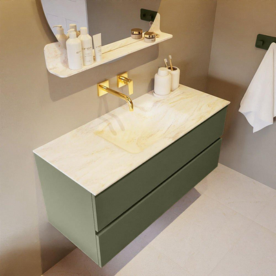 Mondiaz VICA-DLUX ensemble de meuble de salle de bain - 110cm - meuble sous-vasque armée - 2 tiroirs - lavabo encastré nuage milieu - sans trous de robinet - version haute de 60cm - ostra