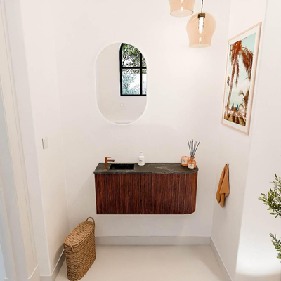 Mondiaz JOYA-DLUX 91.6cm toiletmeubel - ronding rechts kleur Ruby - Wastafel FAYE positie Links 1 kraangat kleur Lava.