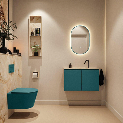 MONDIAZ TURE-DLUX Meuble toilette - 80cm - Smag - EDEN - vasque Frappe - position centrale - 1 trou de robinet