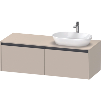 Duravit Ketho 2 meuble sous-lavabo avec plan console incluant 2 tiroirs pour vasque à droite 140x55x45.9cm avec poignées anthracite taupe super mat