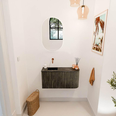 Mondiaz JOYA-DLUX 81.6cm toiletmeubel - ronding rechts kleur Shadow - Wastafel FAYE positie Links Zonder kraangat kleur Lava.