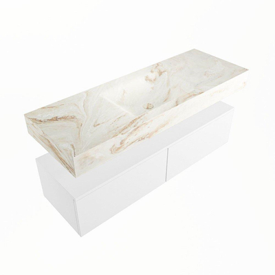 Mondiaz ALAN-DLUX Ensemble de meuble - 130cm - meuble Talc mat - 2 tiroirs - Lavabo Cloud Frappe suspendu - vasque Centre - 1 trou de robinet