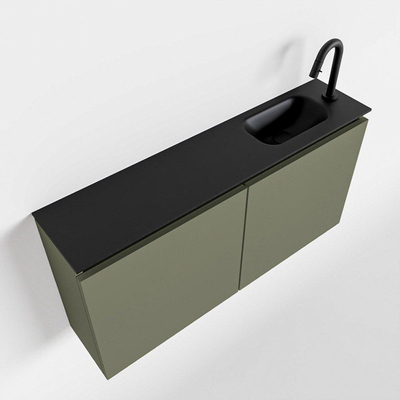 MONDIAZ TURE Fonteinset - 100x23x50cm - 1 kraangat - 2 deuren - army mat - Wasbak rechts - Solid Surface Zwart