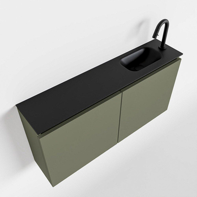 Mondiaz TURE Meuble lave-mains 100x23x50cm 1 trou de robinet 2 portes Army mat Lavabo Eden Droite Solid Surface Noir