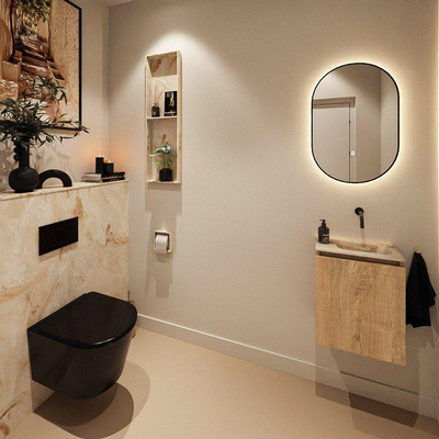 MONDIAZ TURE-DLUX 40cm toiletmeubel Washed Oak. EDEN wastafel Frappe positie rechts. Zonder kraangat.