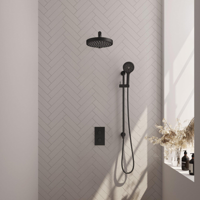 BRAUER Stripe Douche de tête encastrée thermostatique - 3 voies - rectangulaire - SET 22 - tête de douche 25 cm - bras mural droit - douchette 3 jets - flexible de douche - barre de douche intégrée - noir mat