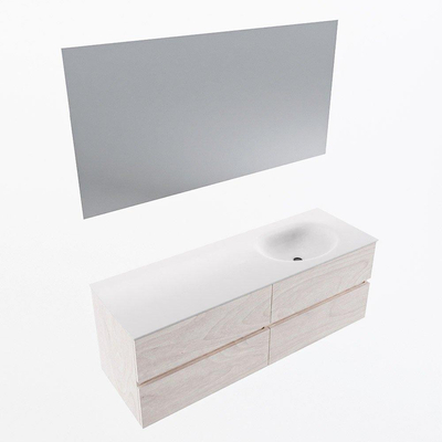 Mondiaz VICA ensemble de meuble de salle de bain - 140cm - meuble sous-vasque en aggloméré - 4 tiroirs - lavabo moon à droite - 1 trou de robinet - couleur talc - miroir LED - version XL 60cm de haut