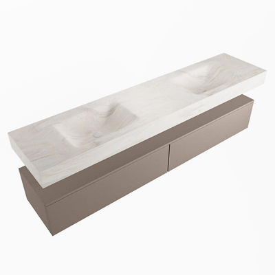 Mondiaz ALAN-DLUX Ensemble de meuble - 200cm - meuble Smoke mat - 2 tiroirs - Lavabo Cloud Ostra suspendu - vasque gauche et droite - 2 trous de robinet
