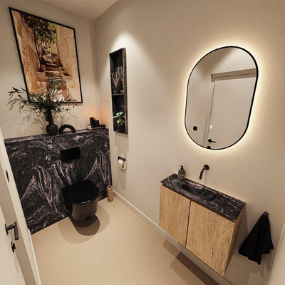 MONDIAZ TURE-DLUX Meuble toilette - 60cm - Washed Oak - EDEN - vasque Lava - position centrale - sans trou de robinet