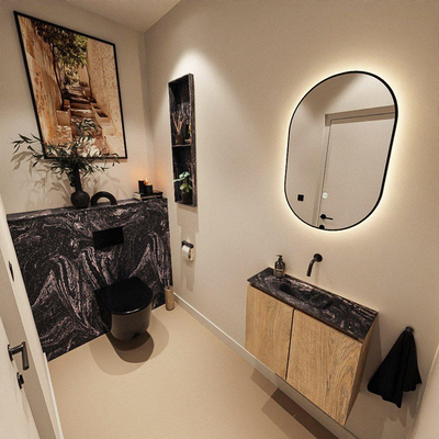 MONDIAZ TURE-DLUX 60cm toiletmeubel Washed Oak. EDEN wastafel Lava positie midden. Zonder kraangat.