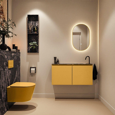 MONDIAZ TURE-DLUX meuble WC 100 cm Ocher. Lavabo EDEN Lava position droite. Avec 1 trou de robinet.