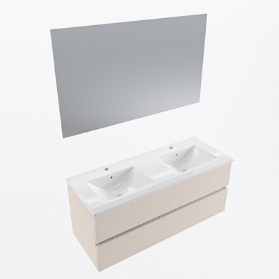 Mondiaz VICA ensemble de meuble de salle de bain - 120cm - meuble sous-vasque lin - 2 tiroirs - lavabo denia double - 2 trous de robinet - couleur Blanc Brillant - miroir LED - version XL 60cm de haut