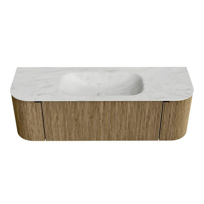 Mondiaz KURVE-DLUX Badkamermeubelset - 140x46x40cm - 1 lade - 2 deuren - wastafel solid surface - midden - 1 kraangat - Dusk
