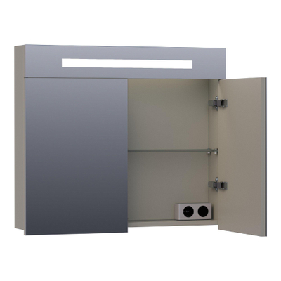 BRAUER 2.0 Spiegelkast - 80x70x15cm - verlichting geintegreerd - 2 links- en rechtsdraaiende spiegeldeuren - MDF - mat taupe