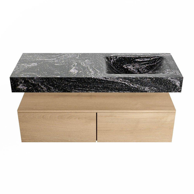 MONDIAZ ALAN - DLUX Badkamermeubelset - 120cm - onderkast - Washed Oak - 2 lades - vrijhangende wastafel - wasbak rechts - 1 kraangat - Lava
