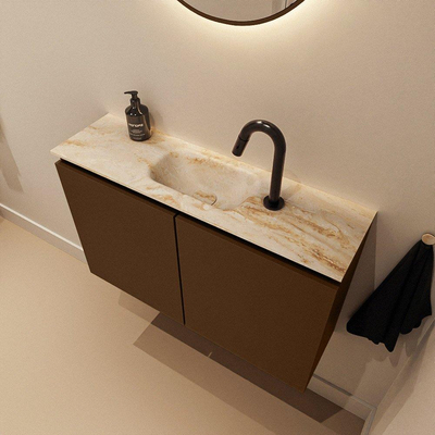 MONDIAZ TURE-DLUX Meuble toilette - 80cm - Rust - EDEN - vasque Frappe - position centrale - 1 trou de robinet