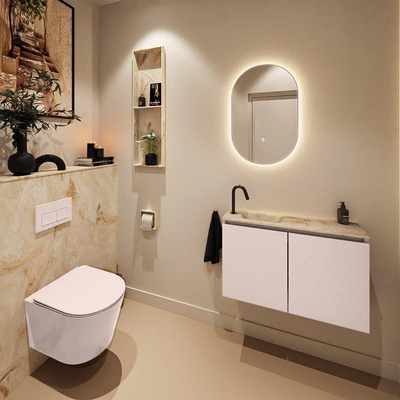 MONDIAZ TURE-DLUX Meuble toilette - 80cm - Rosee - EDEN - vasque Frappe - position gauche - 1 trou de robinet