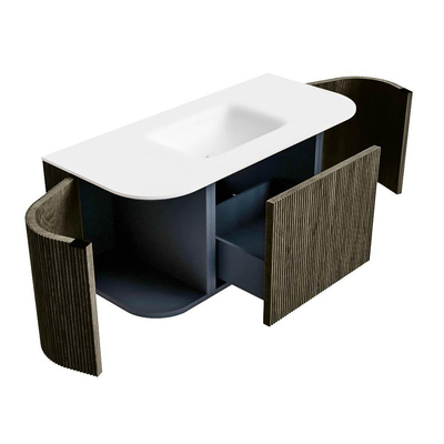 Mondiaz KURVE Badkamermeubelset - 100x46x40cm - 1 lade - 2 deuren - wastafel solid surface - midden - zonder kraangat - Shadow