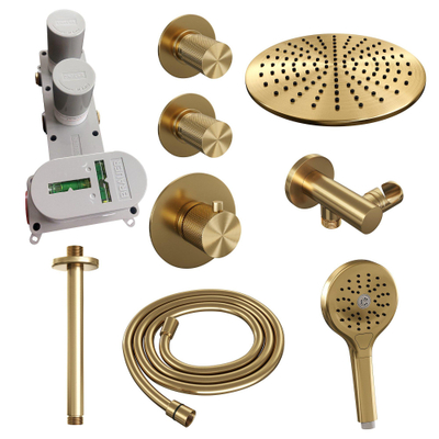 BRAUER Gold Carving inbouw regendoucheset – Ø30 cm hoofddouche – 30 cm plafondbuis – ronde handdouche – vaste douchehouder