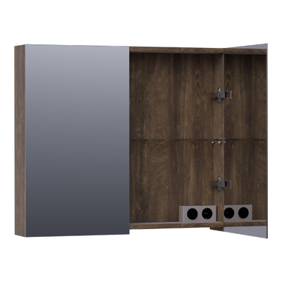 BRAUER Impress spiegelkast – 80x70x15 cm – 2 deuren, dubbelzijdige spiegeldeuren – Grove (noten)