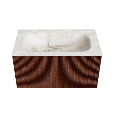 Mondiaz KURVE-DLUX Badkamermeubelset - 80x46x40cm - 1 lade - wastafel solid surface - midden - 1 kraangat - Ruby