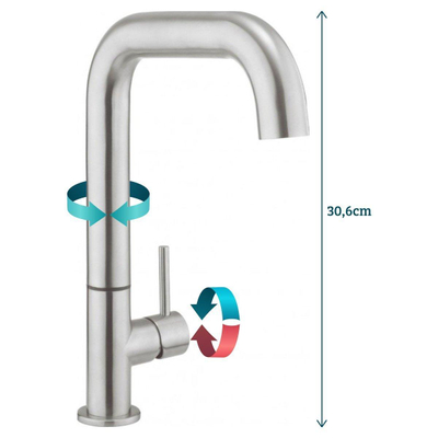 Crosswater Tube mitigeur de cuisine monocommande avec bec plat orientable inox brossé