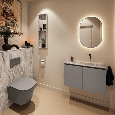 MONDIAZ TURE-DLUX Meuble toilette - 80cm - Smoke - EDEN - vasque Glace - position droite - sans trou de robinet