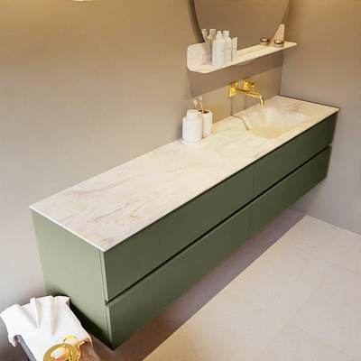 Mondiaz VICA-DLUX ensemble de meuble de salle de bain - 200cm - meuble sous-vasque armée - 4 tiroirs - lavabo encastré cloud droite - sans trous de robinet - version haute de 60cm - ostra