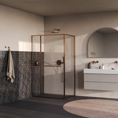 BRAUER Luminis Douchecabine - 120x90x200cm - 3-delig naar binnen draaiend - helder glas - omkeerbaar - incl. glascoating - geborsteld koper PVD
