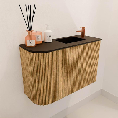 Mondiaz JOYA 61.6cm toiletmeubel - ronding links kleur Oak - Wastafel FAYE positie Rechts 1 kraangat kleur Urban.