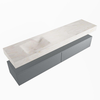 Mondiaz ALAN-DLUX Ensemble de meuble - 200cm - meuble - Plata mat - 2 tiroirs - Lavabo Cloud Ostra suspendu - vasque gauche - 0 trous de robinet - Beige