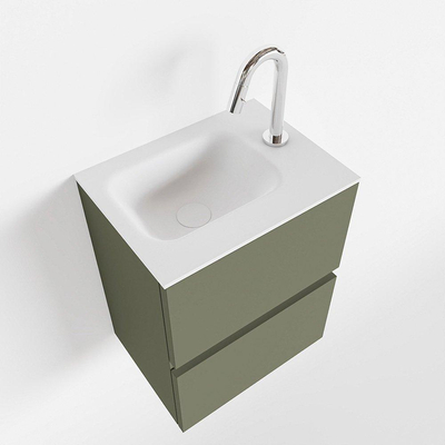 MONDIAZ ADA Meuble WC - 40x30x50cm - 1 trou de robinet - 2 tiroirs - army mat - vasque à droite - Solid surface - Blanc