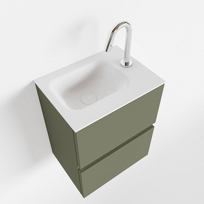 MONDIAZ ADA Toiletmeubel - 40x30x50cm - 1 kraangat - 2 lades - army mat - wasbak rechts - Solid surface - Wit