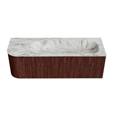 Mondiaz KURVE-DLUX Badkamermeubelset - 135x46x40cm - 1 lade - 1 deur - wastafel solid surface - rechts - zonder kraangat - Ruby