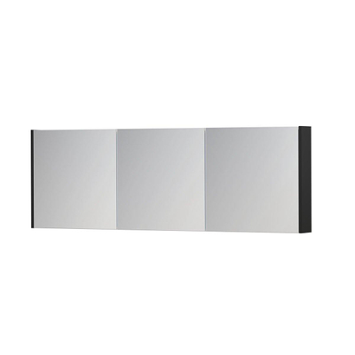 INK SPK1 Spiegelkast - 180x14x60cm - 3 deuren - dubbelzijdige Spiegel - schakelaar en stopcontact - MDF lak zwart mat