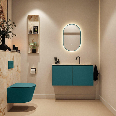 MONDIAZ TURE-DLUX Meuble toilette - 100cm - Smag - EDEN - vasque Frappe - position centrale - 1 trou de robinet